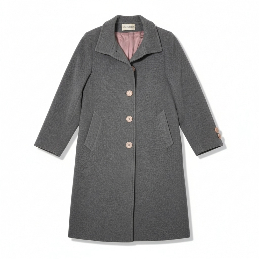 Vintage Holt Renfrew Wool Angora Long Coat Grey Lined Tailored Jacket Sz 6